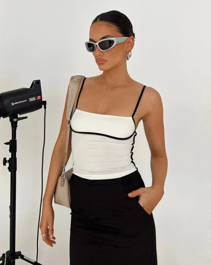 New sexy slim fit waist exposed contrast color camisole-chiquechics
