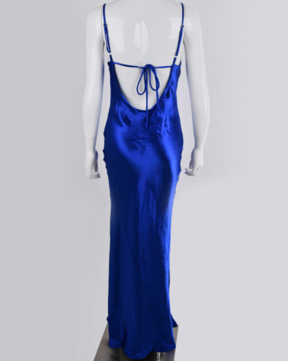 New solid color strapless backless sexy swing neck evening dress-chiquechics