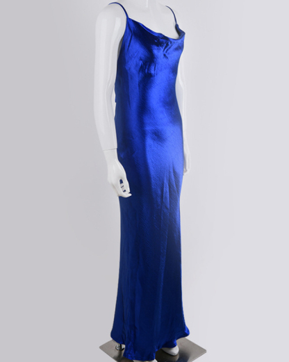 New solid color strapless backless sexy swing neck evening dress-chiquechics