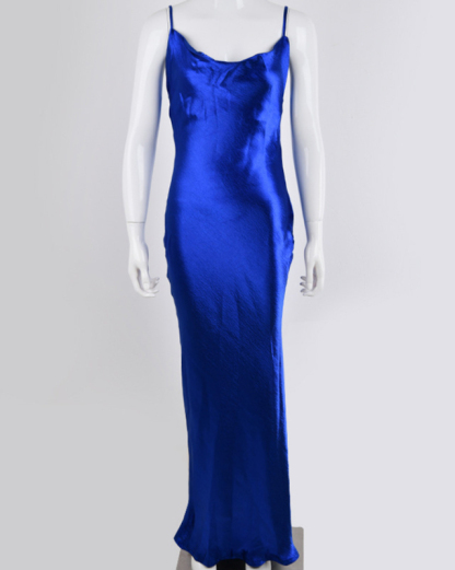 New solid color strapless backless sexy swing neck evening dress-chiquechics