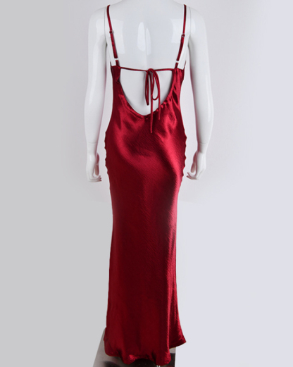 New solid color strapless backless sexy swing neck evening dress-chiquechics