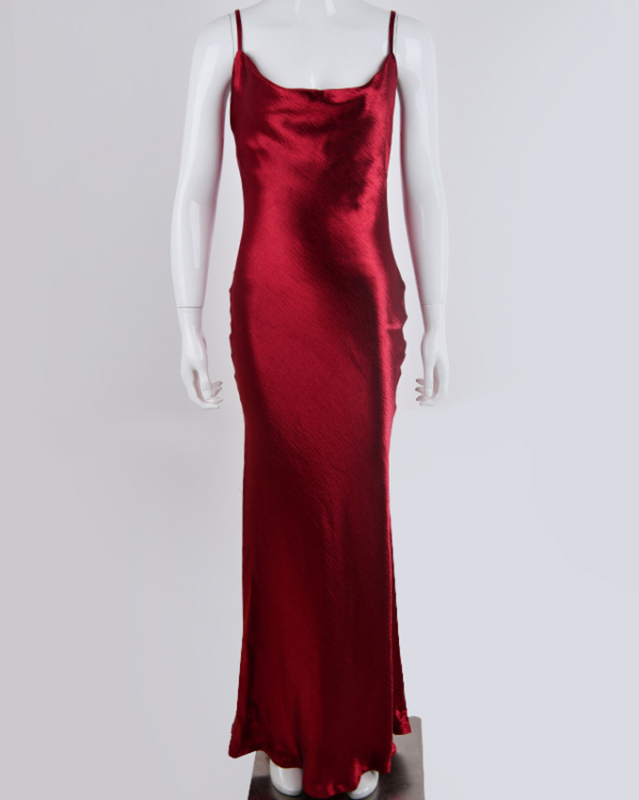 New solid color strapless backless sexy swing neck evening dress-chiquechics