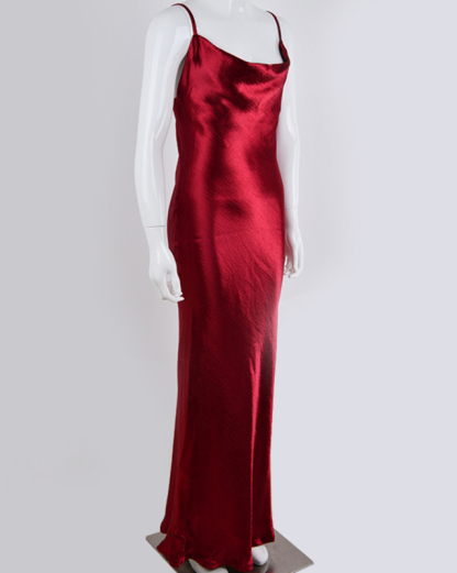 New solid color strapless backless sexy swing neck evening dress-chiquechics