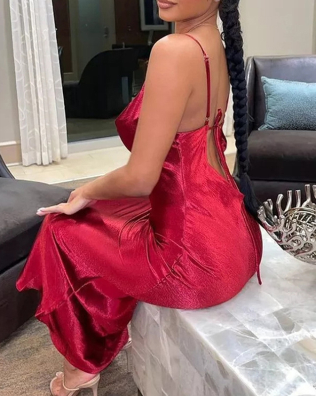 New solid color strapless backless sexy swing neck evening dress-chiquechics