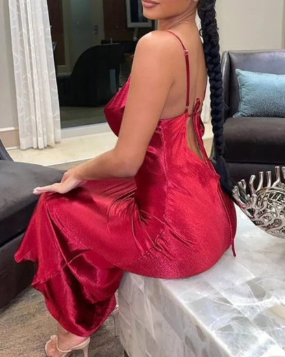 New solid color strapless backless sexy swing neck evening dress-chiquechics
