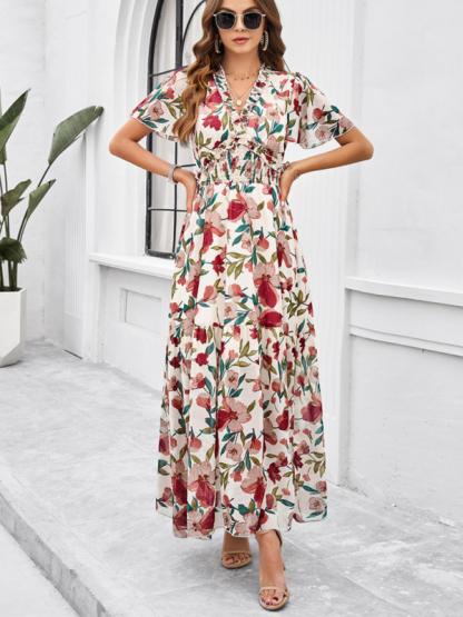 Spring and summer new temperament casual printed waist dress-chiquechics