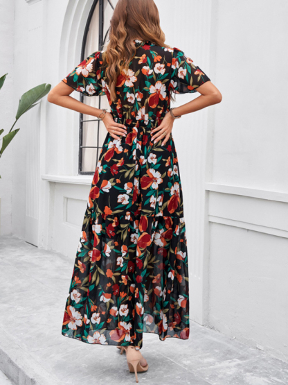 Spring and summer new temperament casual printed waist dress-chiquechics