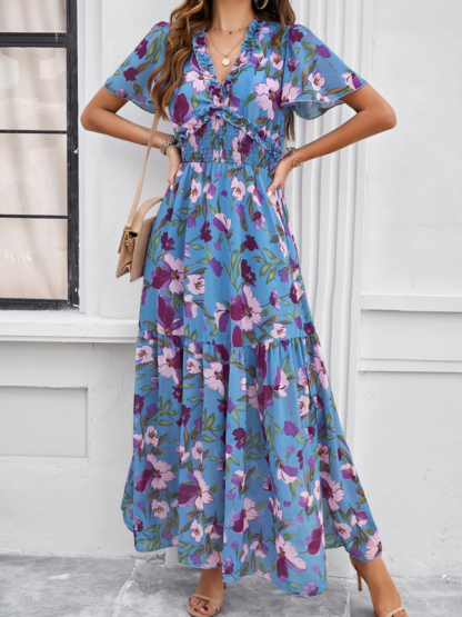 Spring and summer new temperament casual printed waist dress-chiquechics