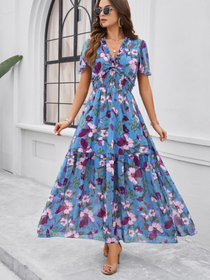 Spring and summer new temperament casual printed waist dress-chiquechics