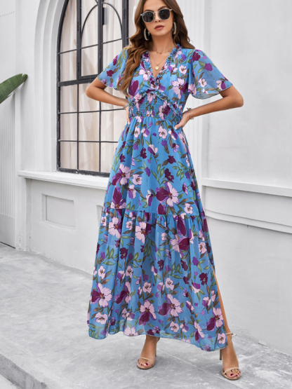 Spring and summer new temperament casual printed waist dress-chiquechics
