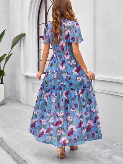Spring and summer new temperament casual printed waist dress-chiquechics