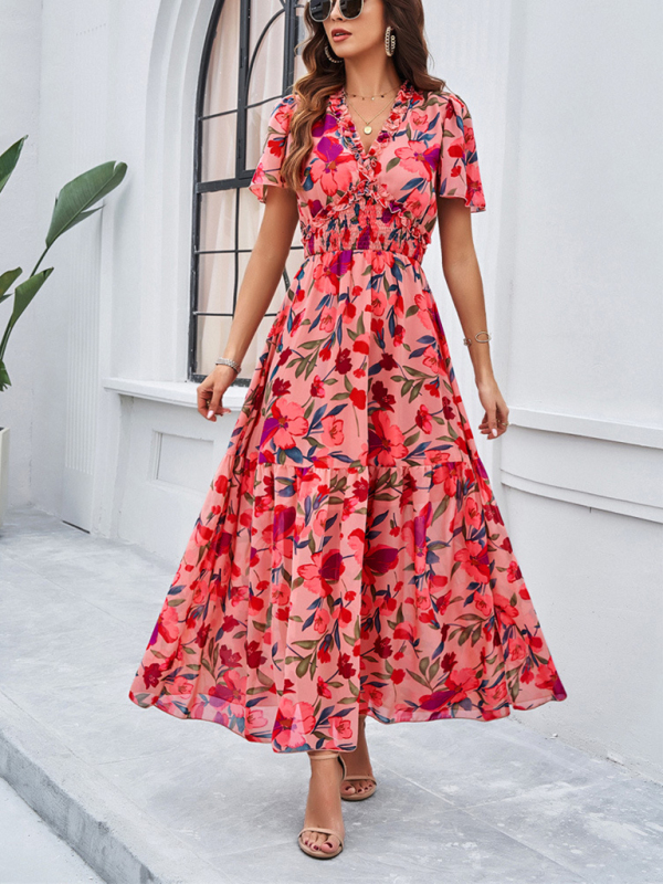 Spring and summer new temperament casual printed waist dress-chiquechics