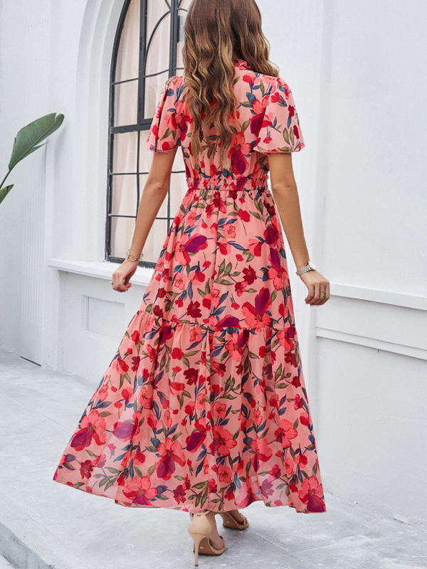 Spring and summer new temperament casual printed waist dress-chiquechics