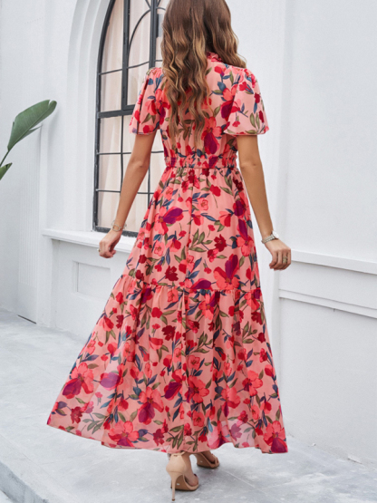 Spring and summer new temperament casual printed waist dress-chiquechics