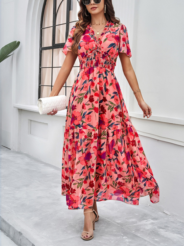 Spring and summer new temperament casual printed waist dress-chiquechics