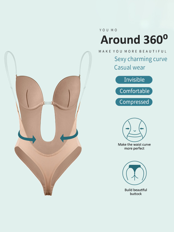 Backless Deep V Backless Plunge Shaping Bodysuit Bodysuit-chiquechics