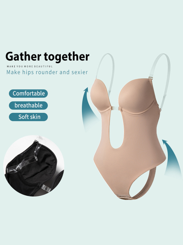 Backless Deep V Backless Plunge Shaping Bodysuit Bodysuit-chiquechics