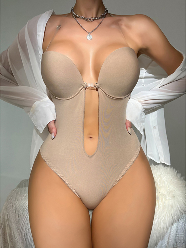 Backless Deep V Backless Plunge Shaping Bodysuit Bodysuit-chiquechics