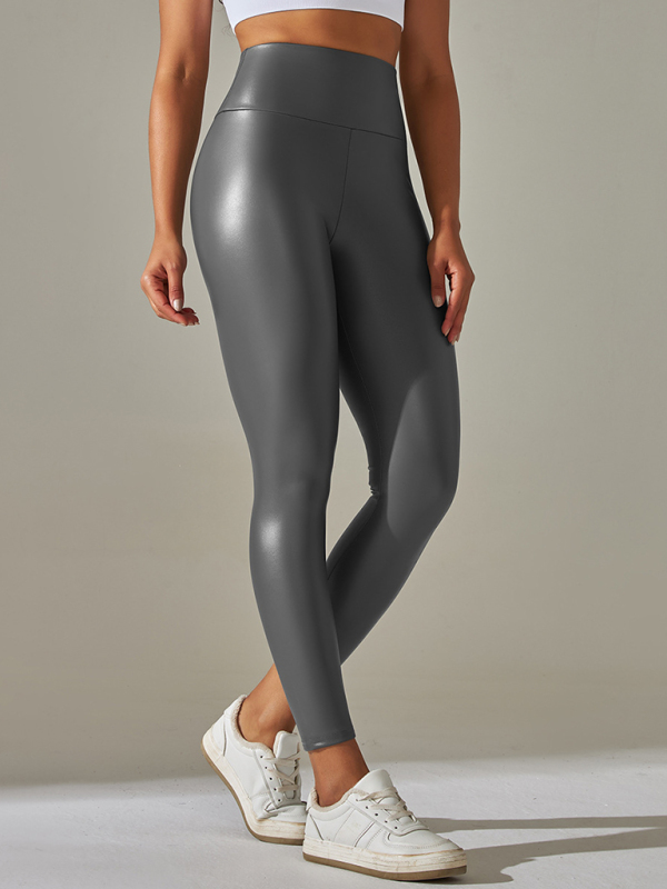 New plus size women's leggings high waist tight sexy PU leather pants colorful yoga pants-chiquechics
