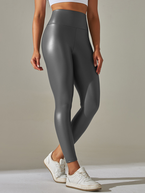 New plus size women's leggings high waist tight sexy PU leather pants colorful yoga pants-chiquechics
