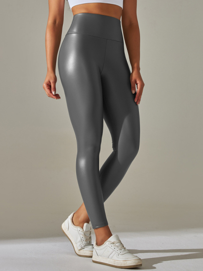 New plus size women's leggings high waist tight sexy PU leather pants colorful yoga pants-chiquechics