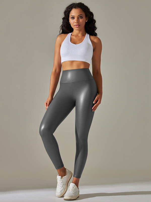 New plus size women's leggings high waist tight sexy PU leather pants colorful yoga pants-chiquechics