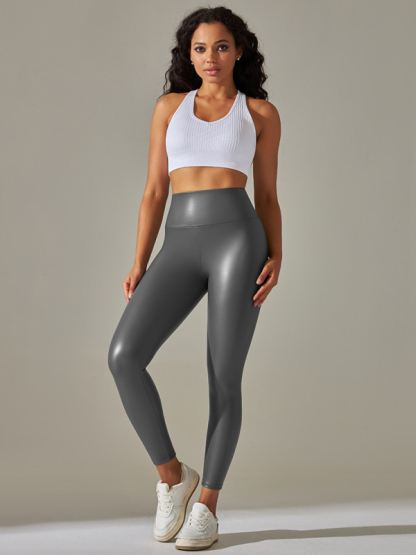 New plus size women's leggings high waist tight sexy PU leather pants colorful yoga pants-chiquechics