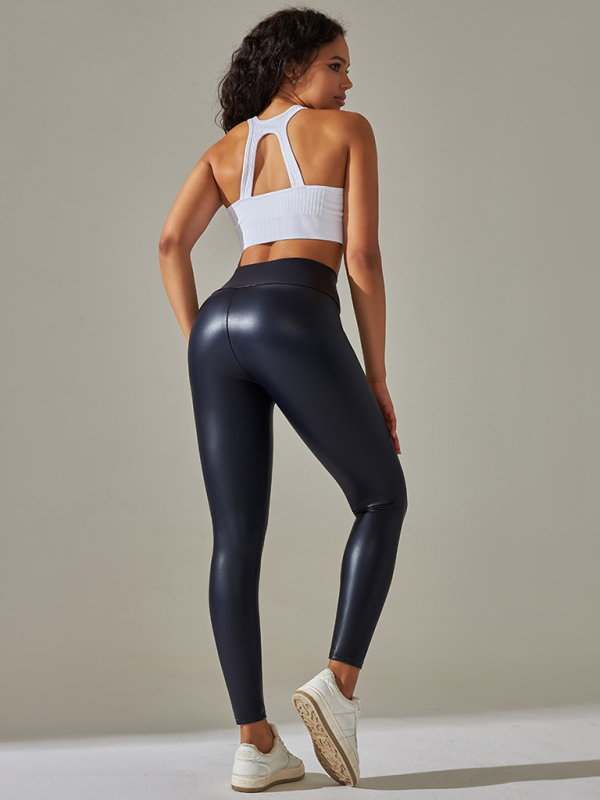 New plus size women's leggings high waist tight sexy PU leather pants colorful yoga pants-chiquechics