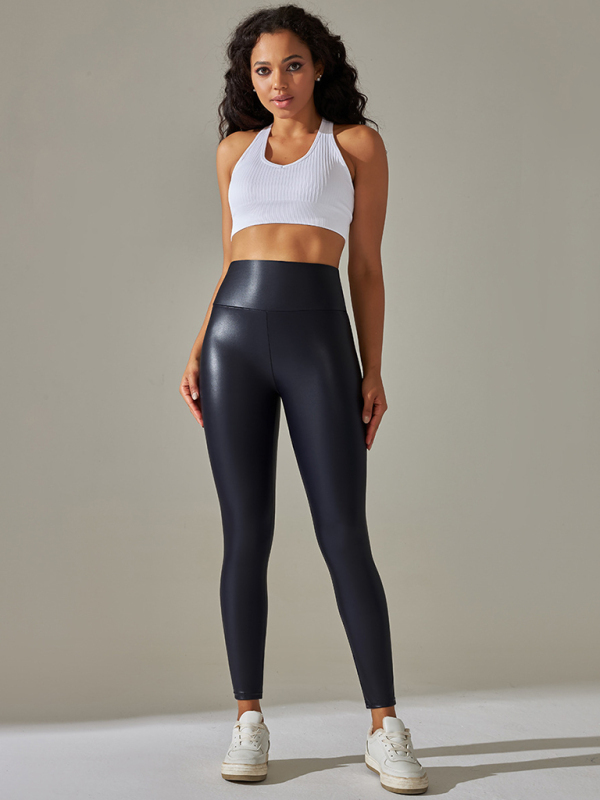 New plus size women's leggings high waist tight sexy PU leather pants colorful yoga pants-chiquechics