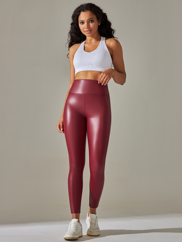 New plus size women's leggings high waist tight sexy PU leather pants colorful yoga pants-chiquechics