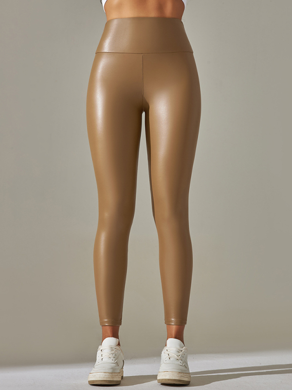 New plus size women's leggings high waist tight sexy PU leather pants colorful yoga pants-chiquechics