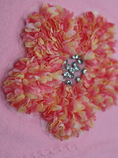 New contrasting flower sweet pink round neck short-sleeved sweater-chiquechics