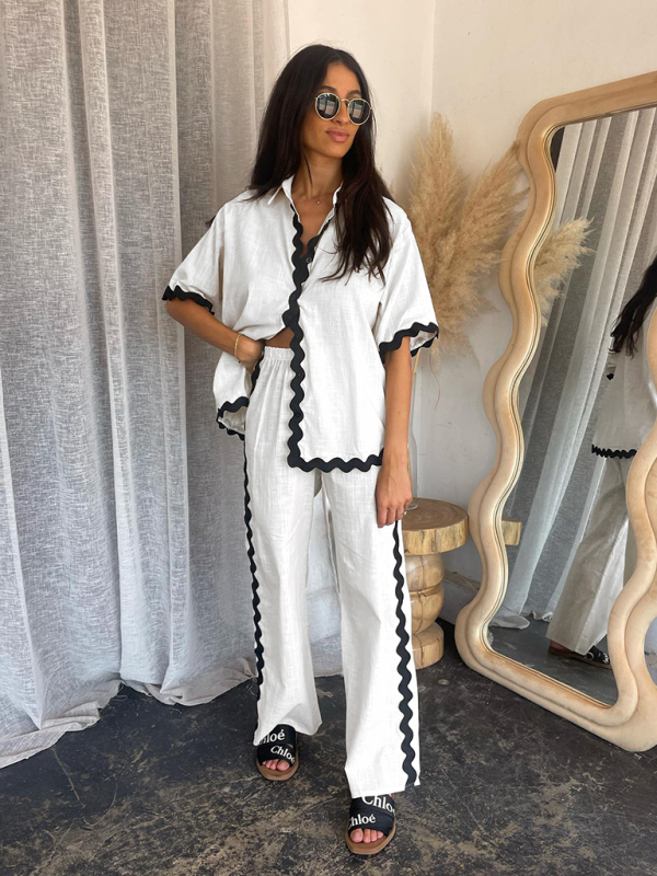 New style comfortable and casual single-breasted lace splicing trousers and shirt suit-chiquechics