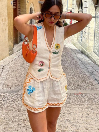 New sleeveless printed vest suit casual loose vacation two-piece set-chiquechics