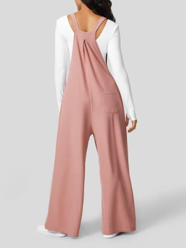 New loose solid color button pocket overalls-chiquechics