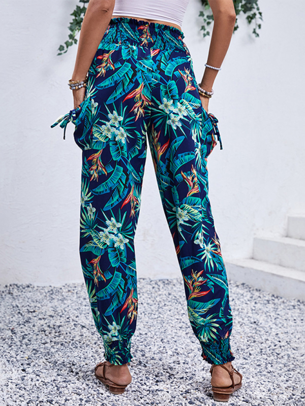 New style casual work pants pocket tropical print leggings trousers-chiquechics