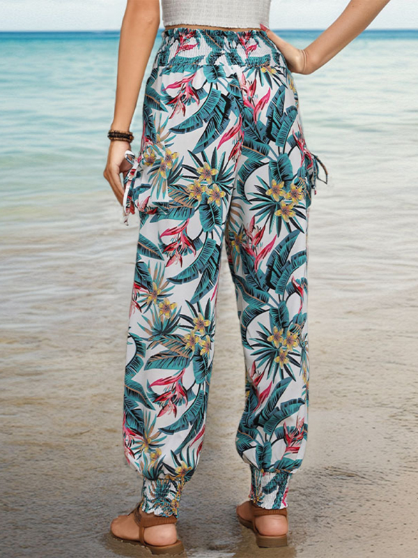 New style casual work pants pocket tropical print leggings trousers-chiquechics