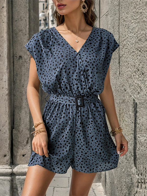 New leopard print jumpsuit v-neck commuter shorts jumpsuit-chiquechics