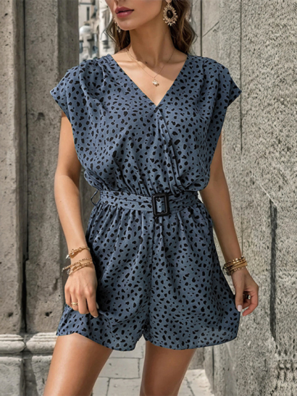 New leopard print jumpsuit v-neck commuter shorts jumpsuit-chiquechics