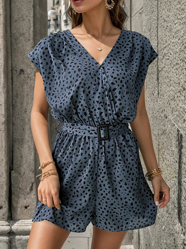 New leopard print jumpsuit v-neck commuter shorts jumpsuit-chiquechics