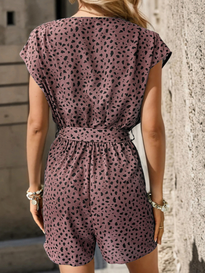 New leopard print jumpsuit v-neck commuter shorts jumpsuit-chiquechics
