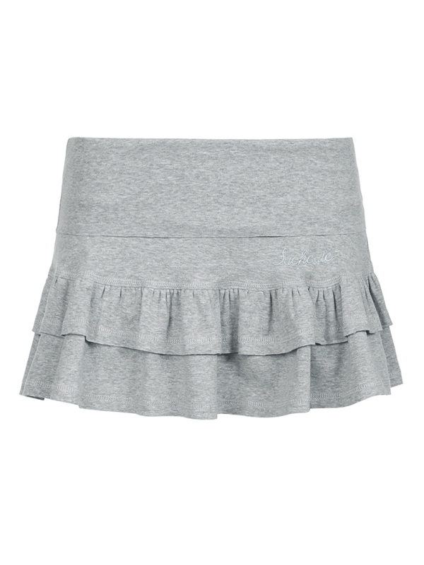 Sexy cuffed low-waist small letter embroidered ruffle skirt sweet hottie sports cake culottes-chiquechics