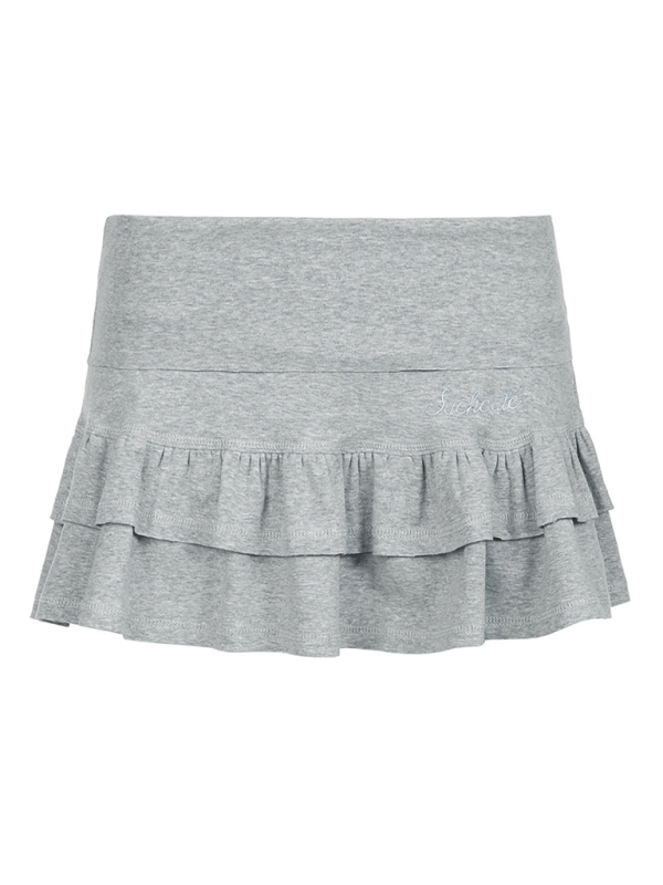 Sexy cuffed low-waist small letter embroidered ruffle skirt sweet hottie sports cake culottes-chiquechics