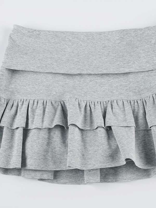 Sexy cuffed low-waist small letter embroidered ruffle skirt sweet hottie sports cake culottes-chiquechics