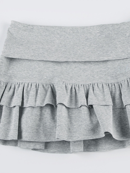 Sexy cuffed low-waist small letter embroidered ruffle skirt sweet hottie sports cake culottes-chiquechics