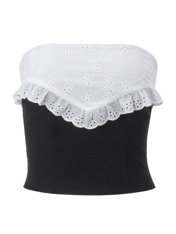 New design niche crochet pattern hollow contrast color outer wear tube top vest-chiquechics