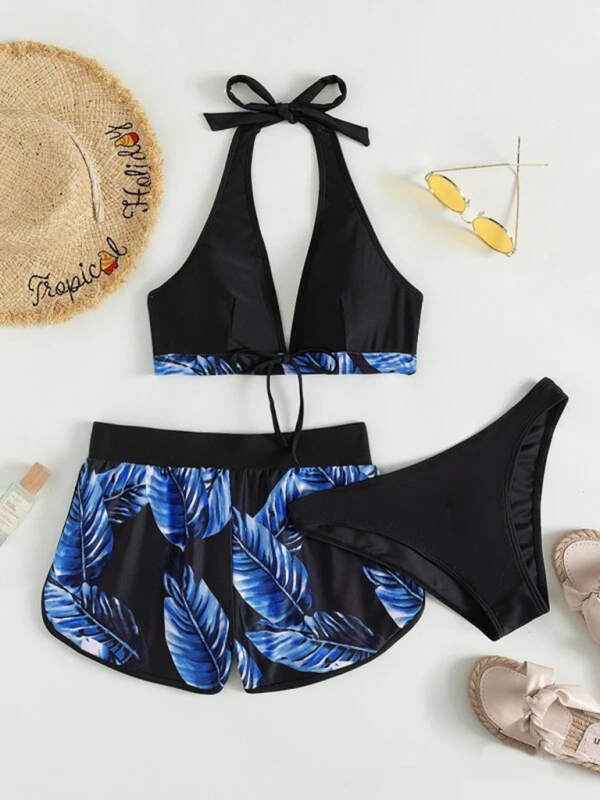 New fashionable multi-color printed sexy bikini three-piece set-chiquechics