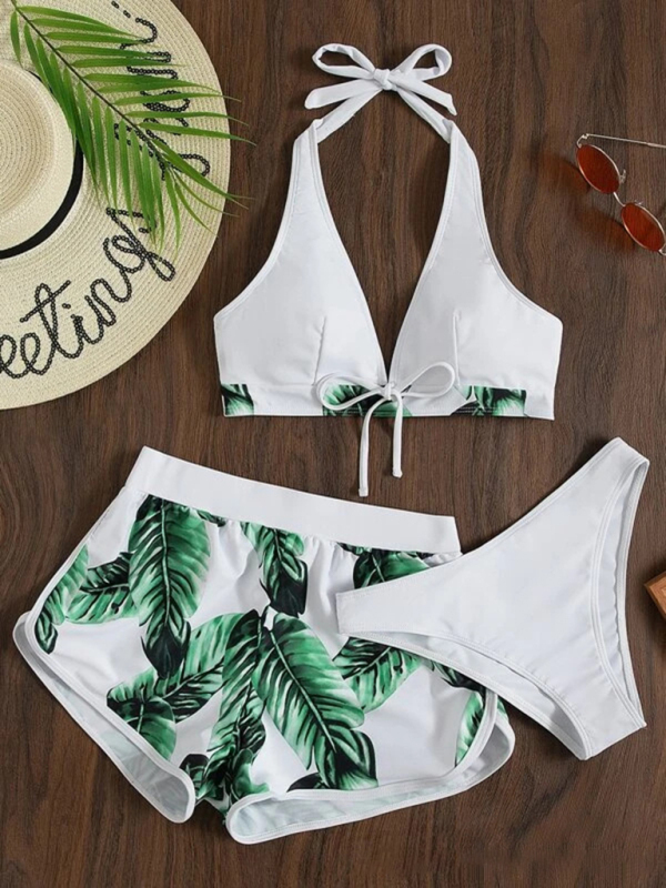 New fashionable multi-color printed sexy bikini three-piece set-chiquechics