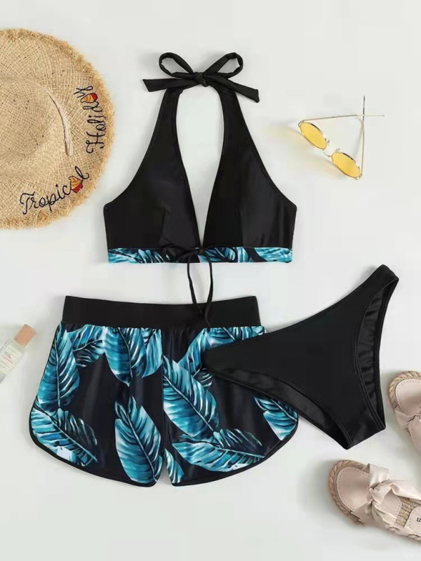 New fashionable multi-color printed sexy bikini three-piece set-chiquechics