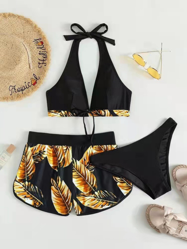 New fashionable multi-color printed sexy bikini three-piece set-chiquechics